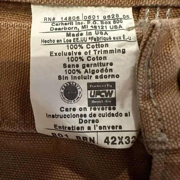 Vintage Carhartt‎ B01 BRN Brown Double Knee Work Wear Pants Mens 42(40)X32